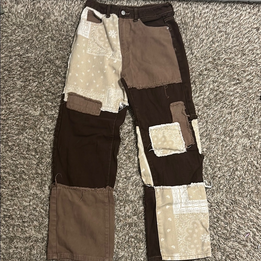 Patchwork Brown and Cream Pants